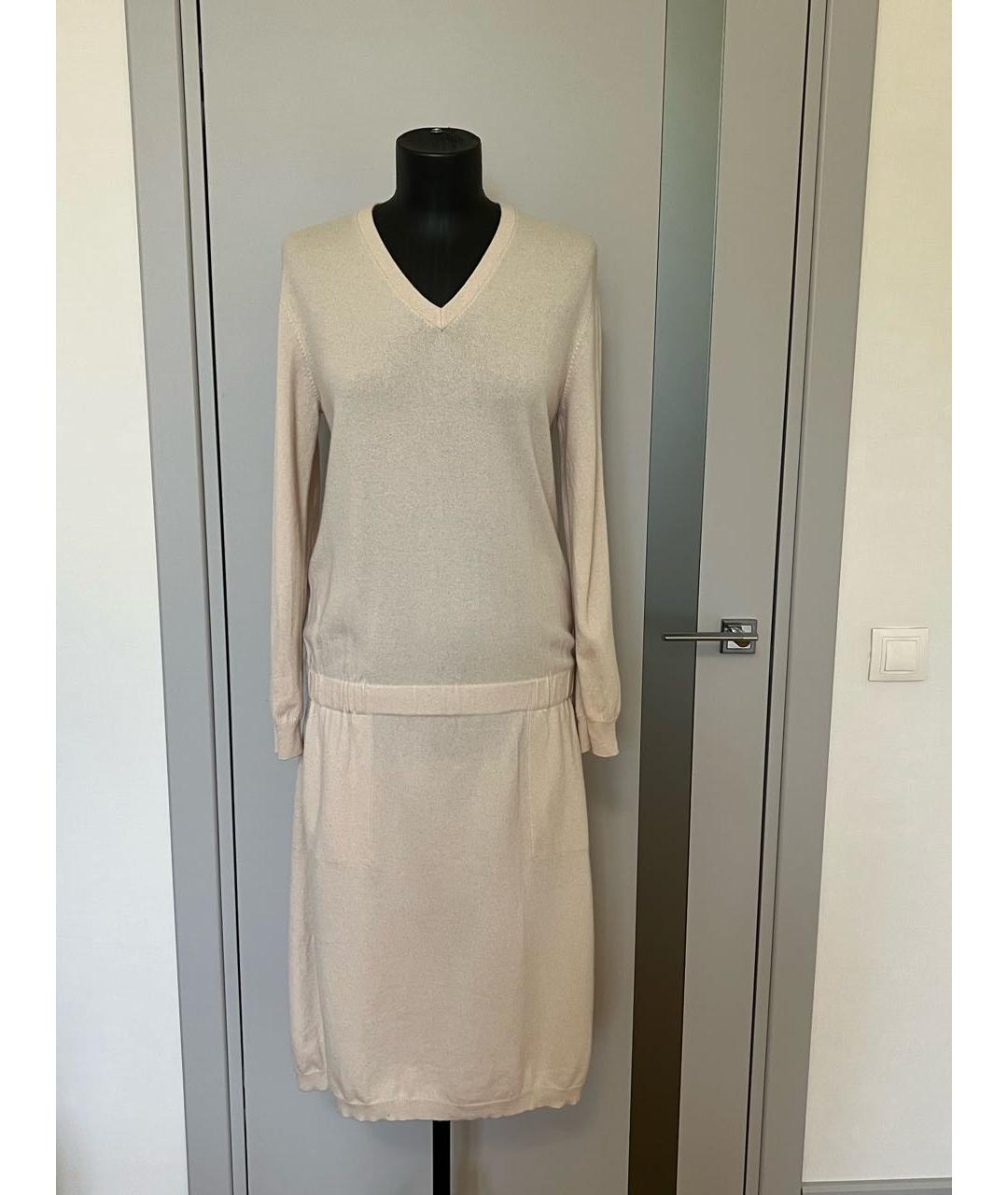 BRUNELLO CUCINELLI Бежевое кашемировое повседневное платье, фото 4