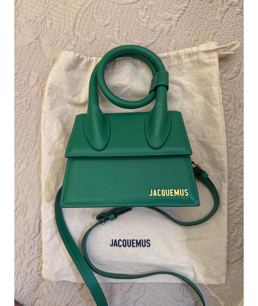 JACQUEMUS Зеленая кожаная сумка с короткими ручками, фото 9