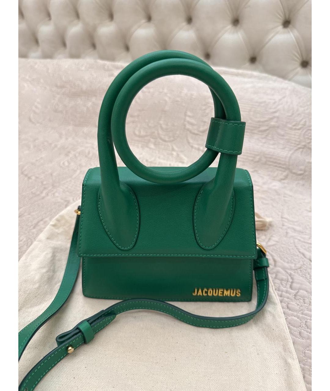 JACQUEMUS Зеленая кожаная сумка с короткими ручками, фото 2