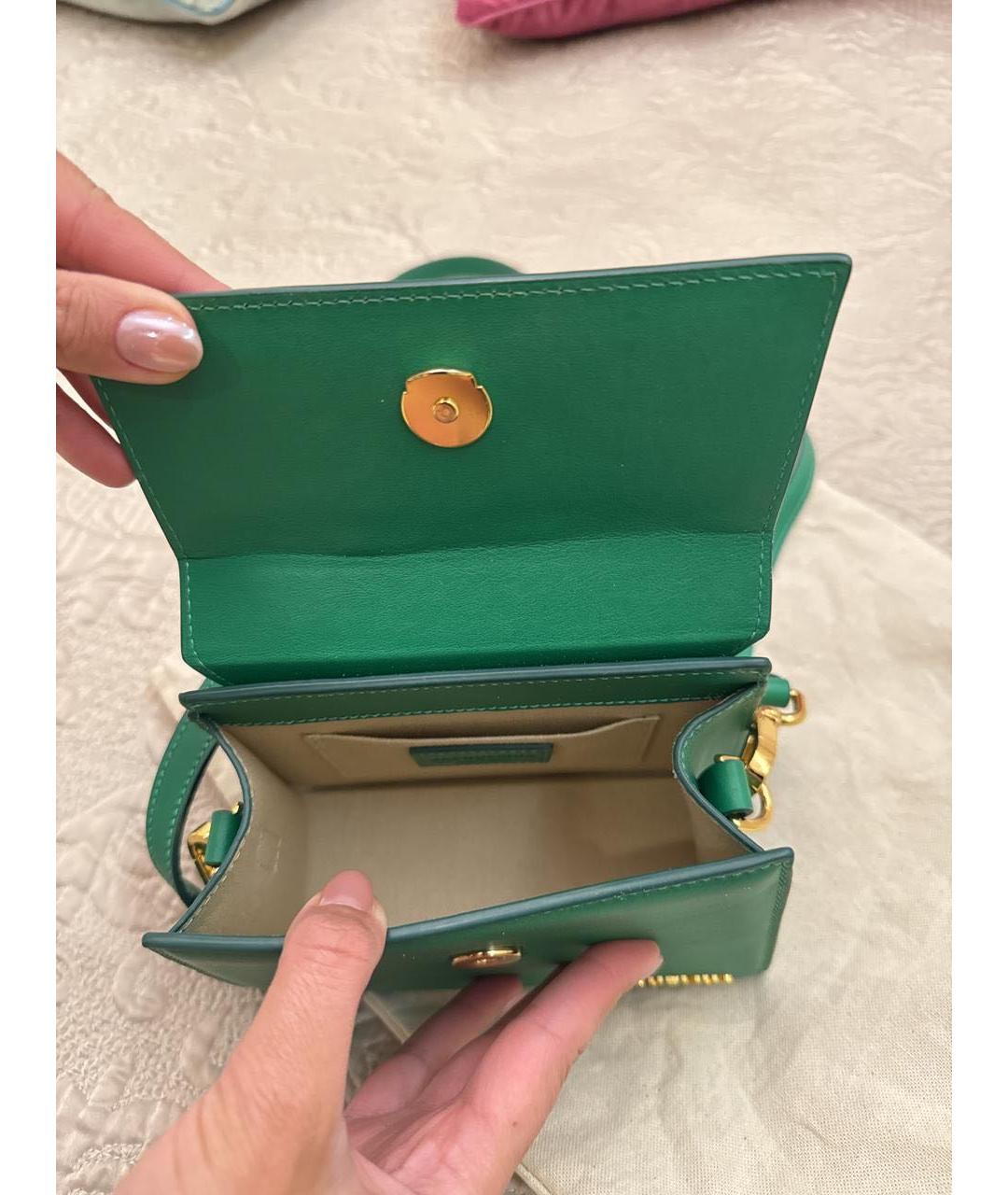 JACQUEMUS Зеленая кожаная сумка с короткими ручками, фото 4