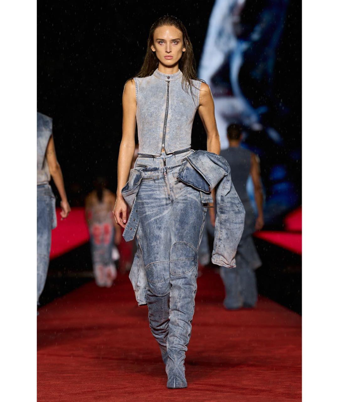 DIESEL Голубой хлопко-эластановый комбинезон, фото 7