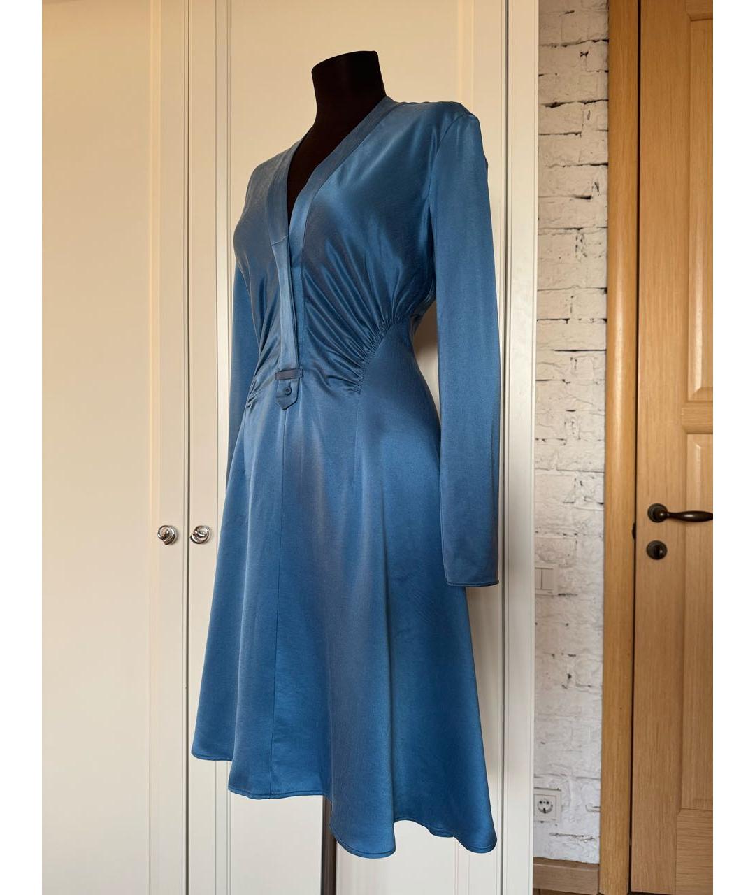 SPORTMAX Голубое шелковое коктейльное платье, фото 2