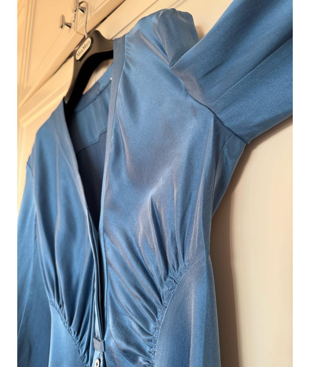 SPORTMAX Голубое шелковое коктейльное платье, фото 6
