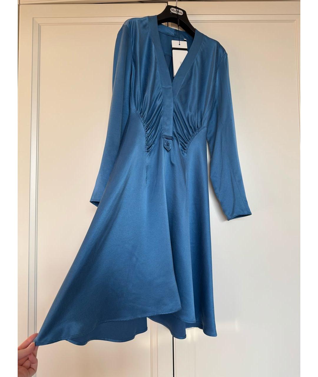 SPORTMAX Голубое шелковое коктейльное платье, фото 8