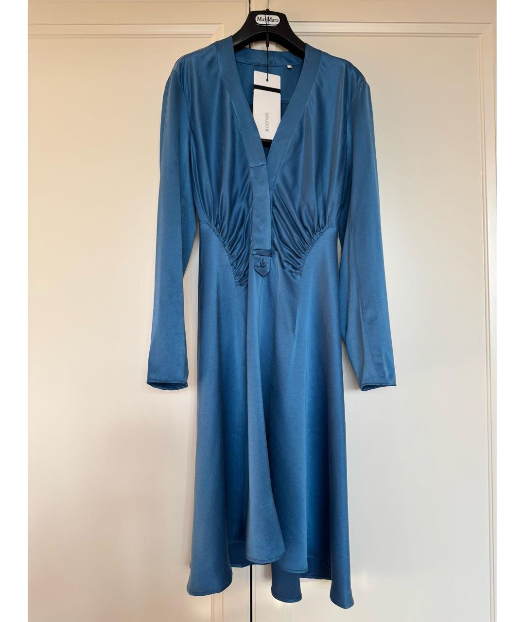 SPORTMAX Голубое шелковое коктейльное платье, фото 9