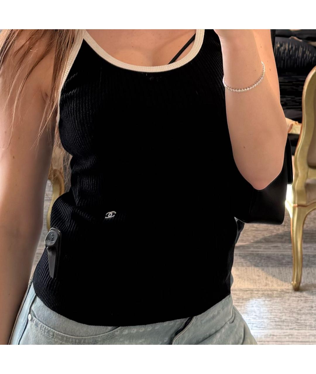 CHANEL Черная хлопковая майка, фото 3