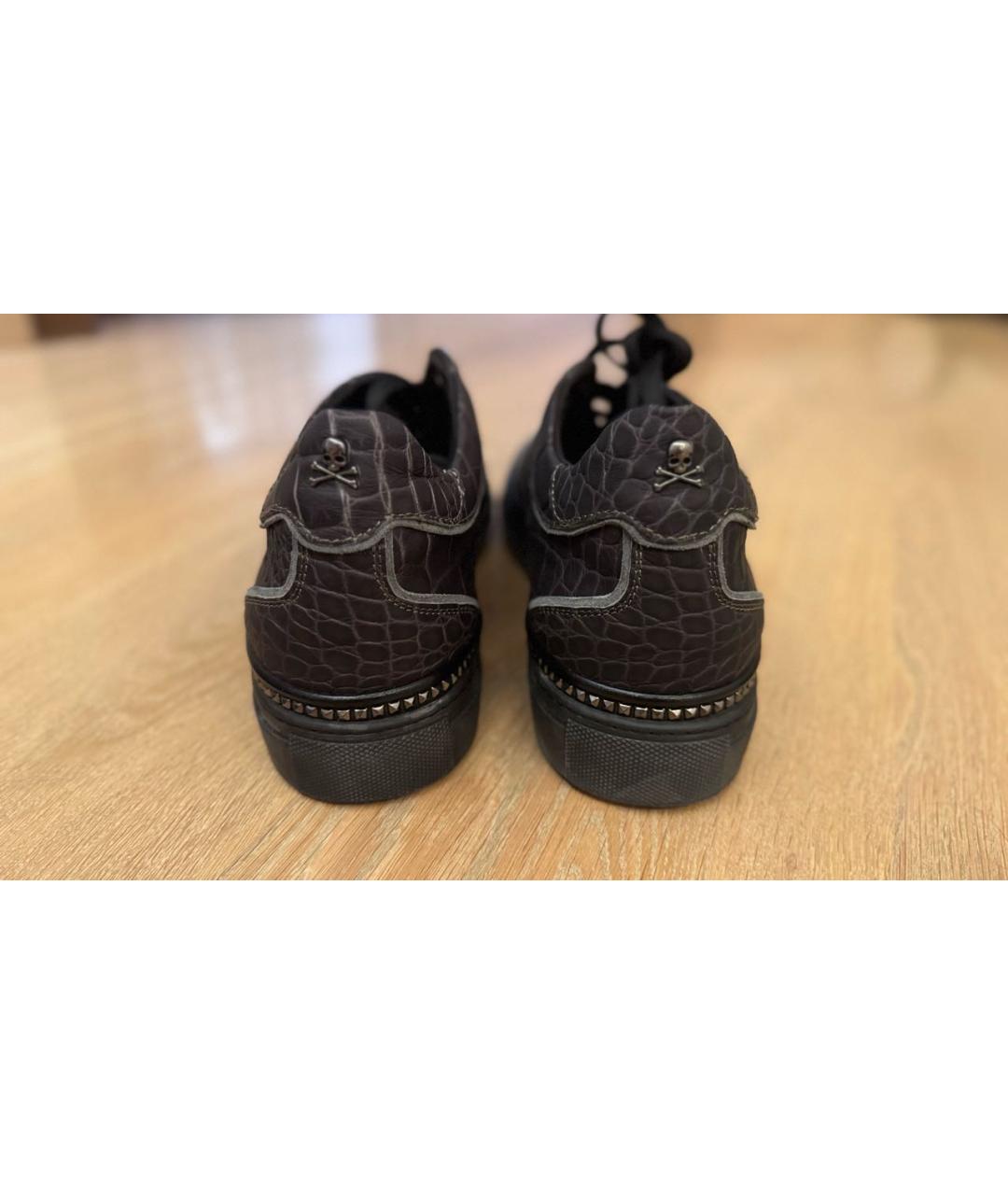 PHILIPP PLEIN Серые кожаные низкие кроссовки / кеды, фото 3