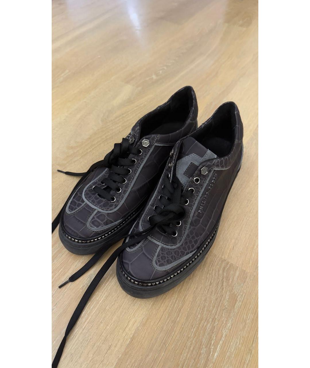 PHILIPP PLEIN Серые кожаные низкие кроссовки / кеды, фото 2