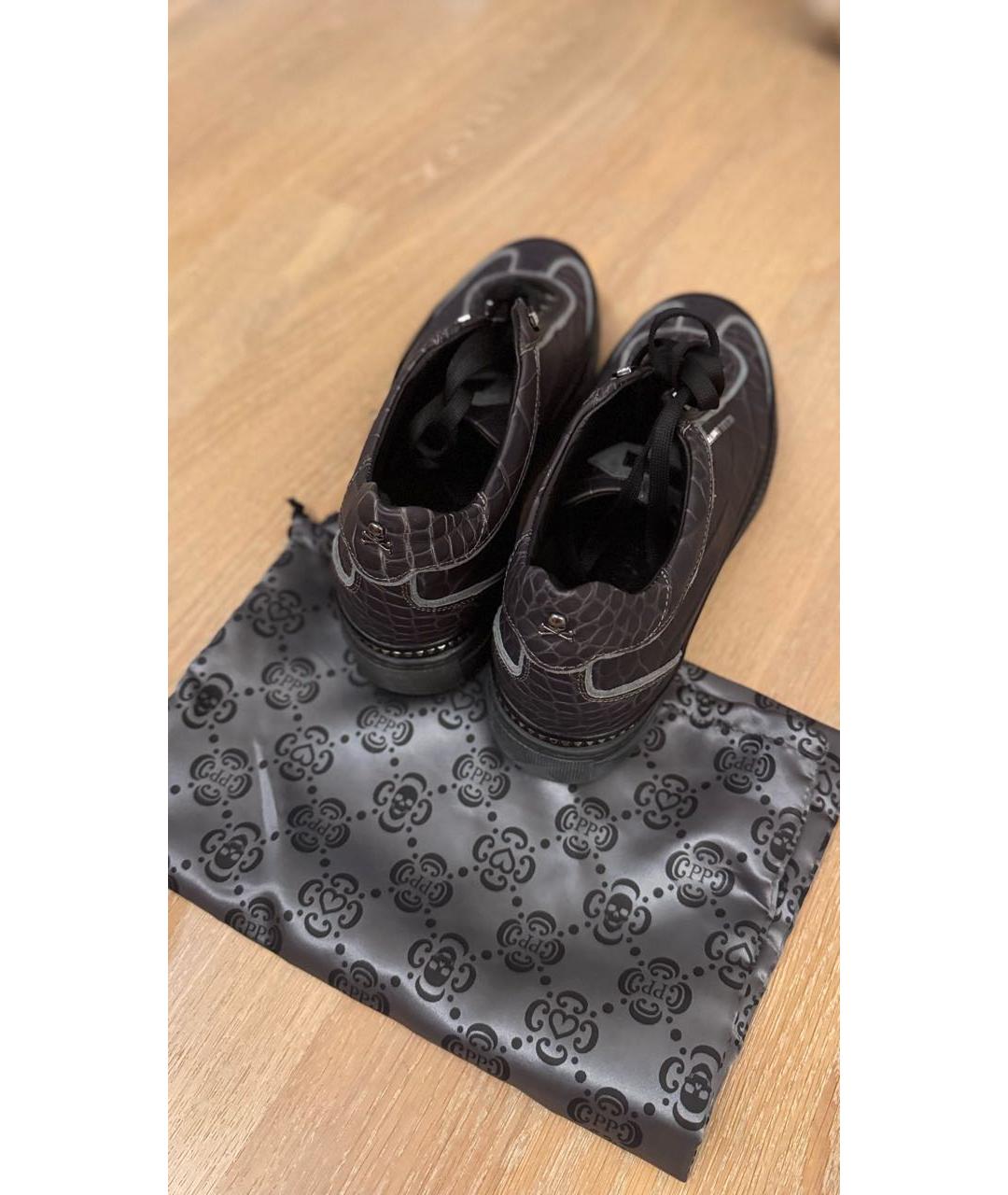 PHILIPP PLEIN Серые кожаные низкие кроссовки / кеды, фото 6