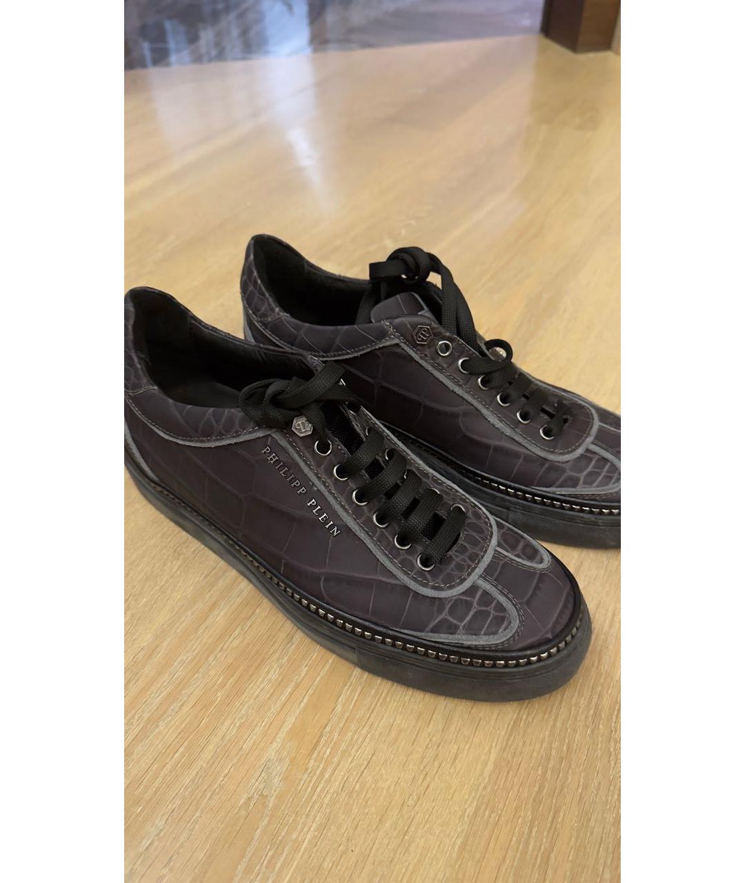 PHILIPP PLEIN Серые кожаные низкие кроссовки / кеды, фото 4