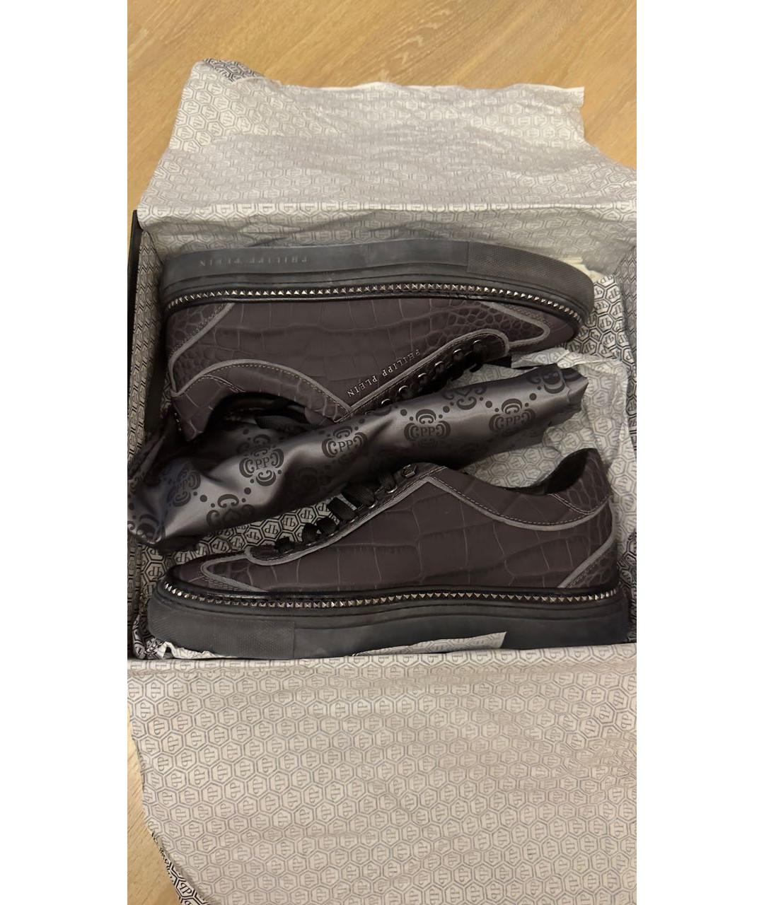 PHILIPP PLEIN Серые кожаные низкие кроссовки / кеды, фото 9