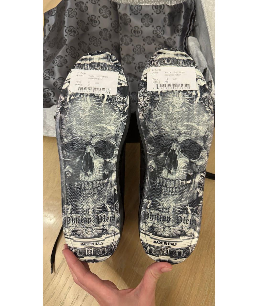 PHILIPP PLEIN Серые кожаные низкие кроссовки / кеды, фото 7