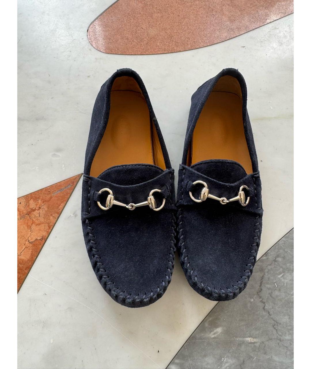 GUCCI Темно-синие замшевые лоферы/мокасины, фото 2