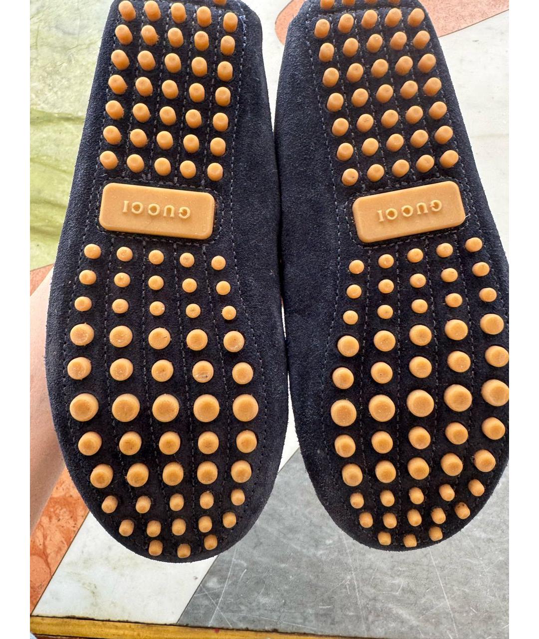 GUCCI Темно-синие замшевые лоферы/мокасины, фото 3