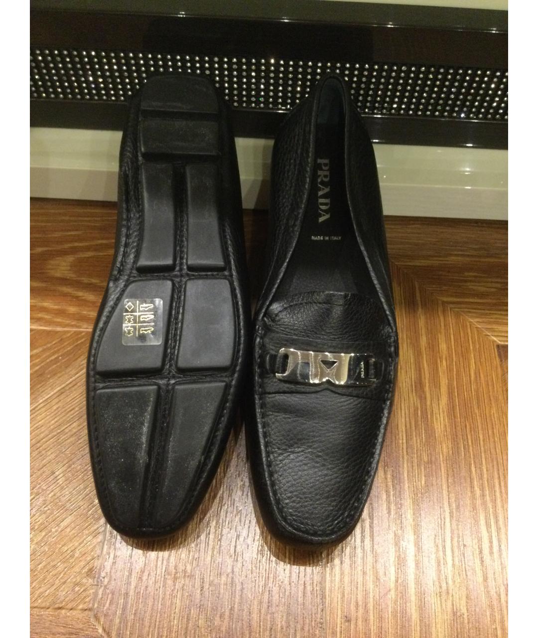 PRADA Черные кожаные мокасины, фото 4