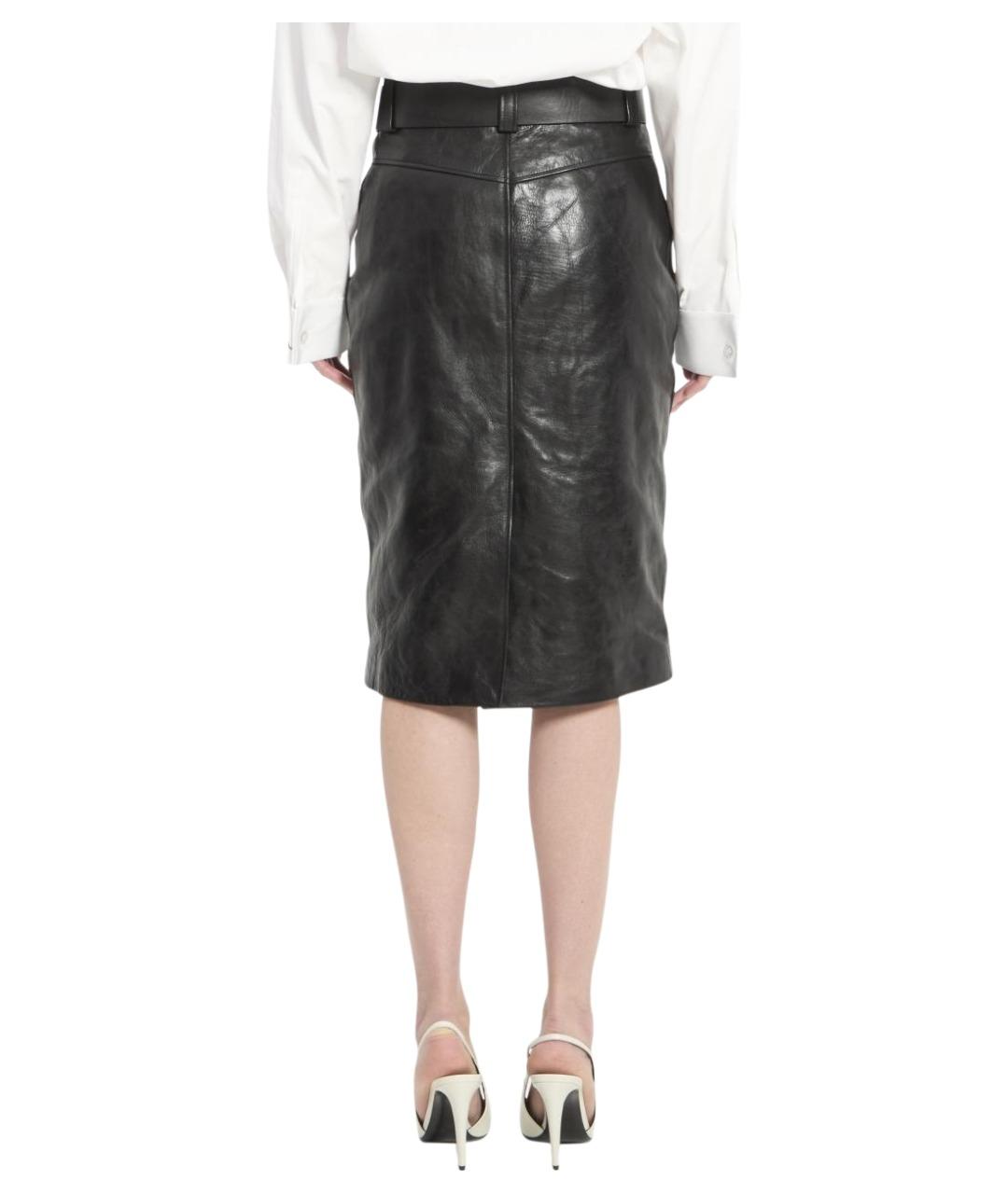 SAINT LAURENT Черная кожаная юбка миди, фото 4
