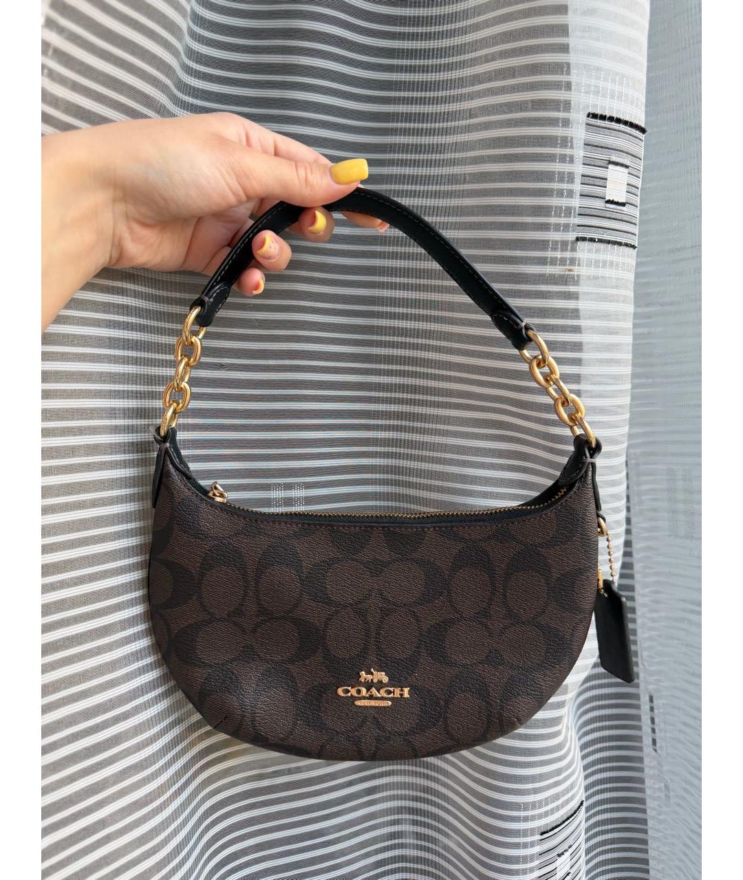 COACH Коричневая сумка с короткими ручками из искусственной кожи, фото 5