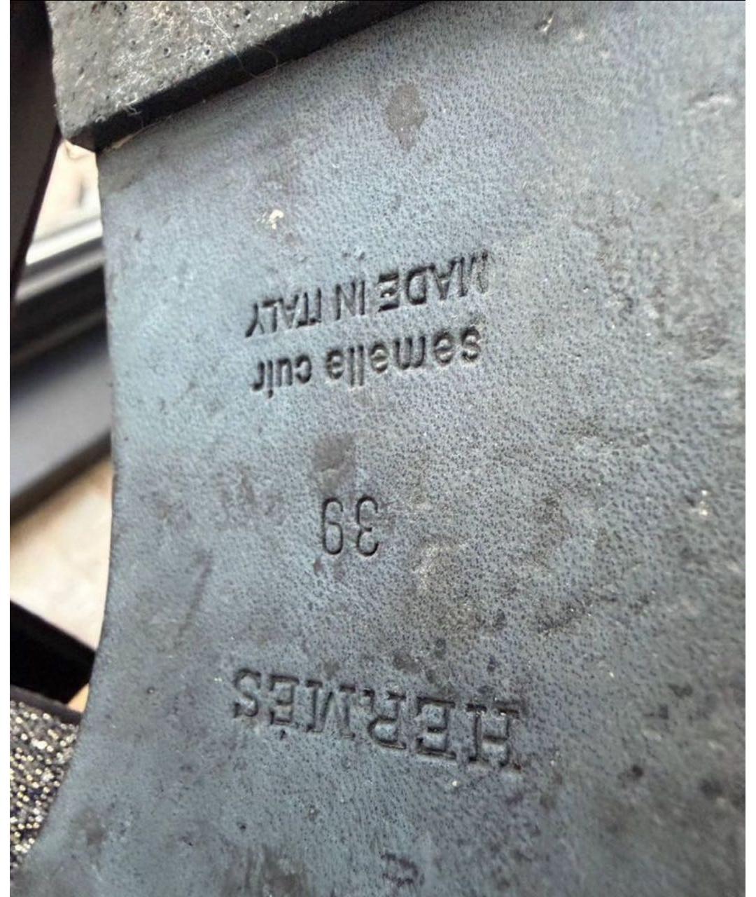 HERMES Антрацитовые кожаные босоножки, фото 7