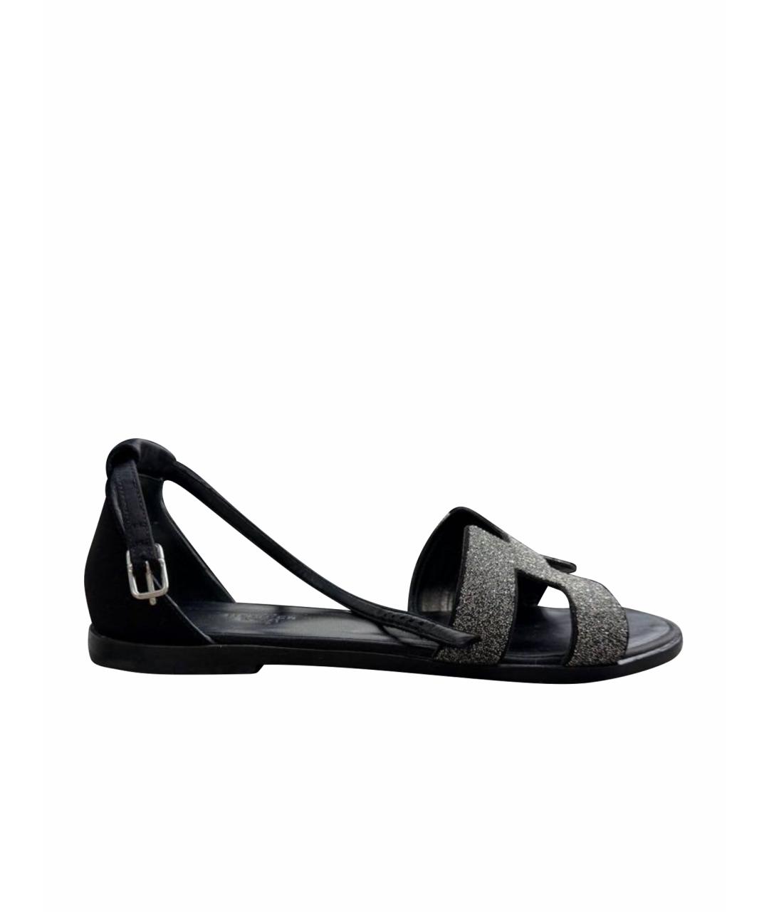 HERMES Антрацитовые кожаные босоножки, фото 1