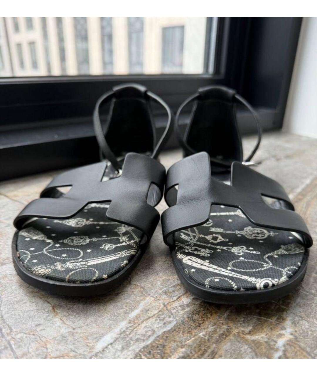 HERMES Черные кожаные босоножки, фото 5