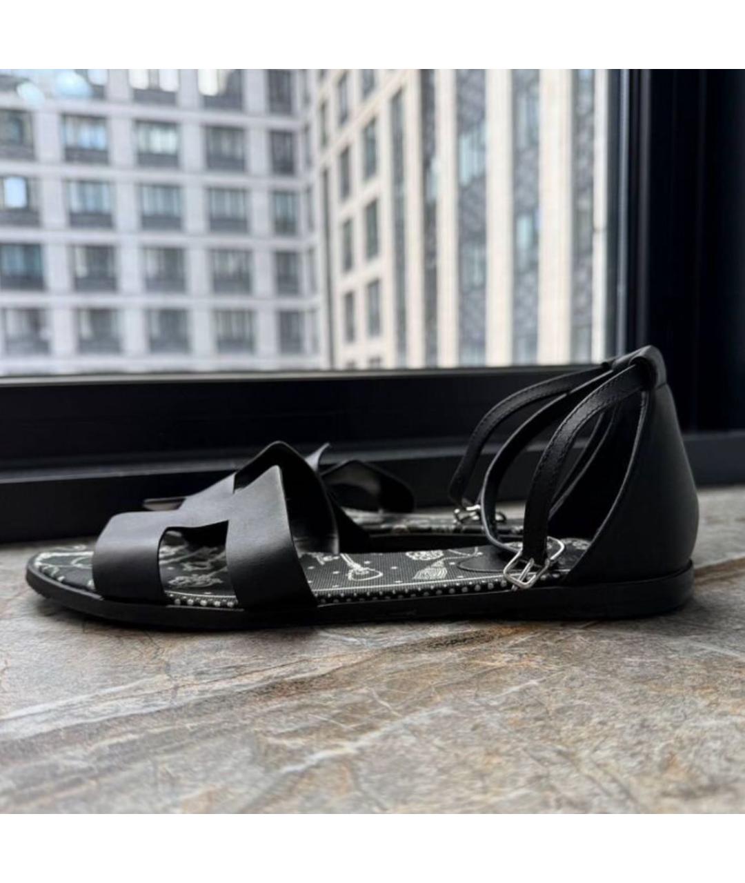 HERMES Черные кожаные босоножки, фото 6