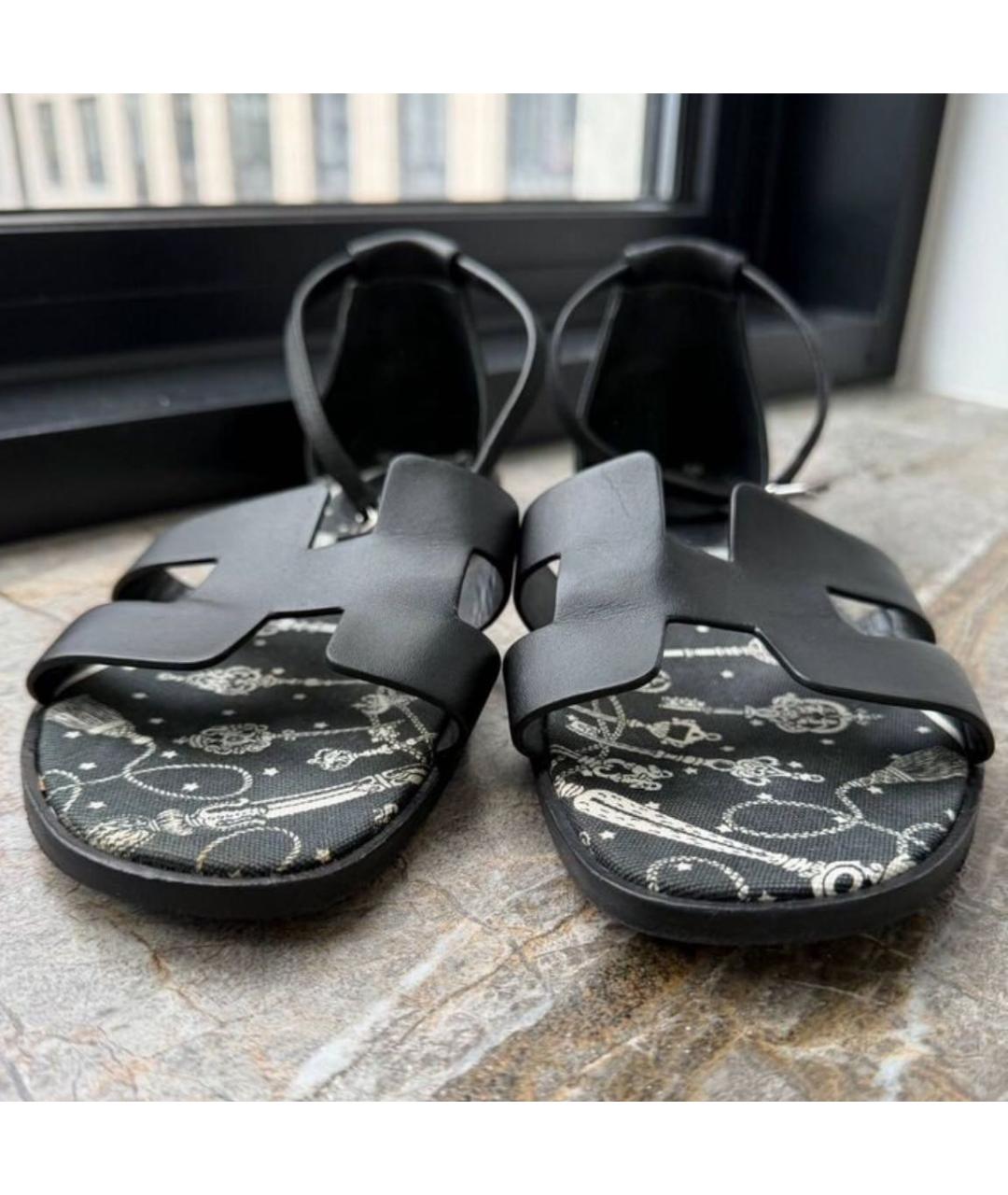 HERMES Черные кожаные босоножки, фото 2