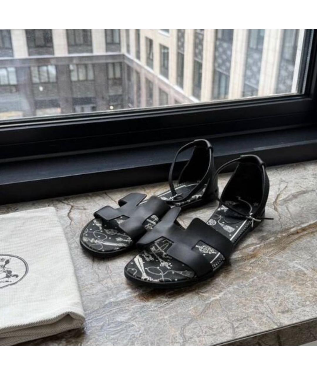 HERMES Черные кожаные босоножки, фото 3