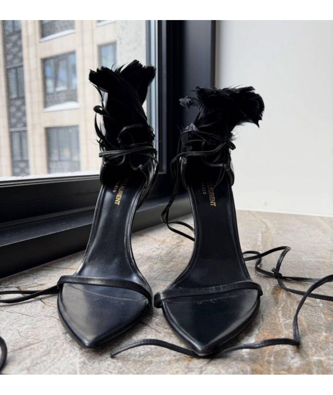 SAINT LAURENT Черные кожаные босоножки, фото 5