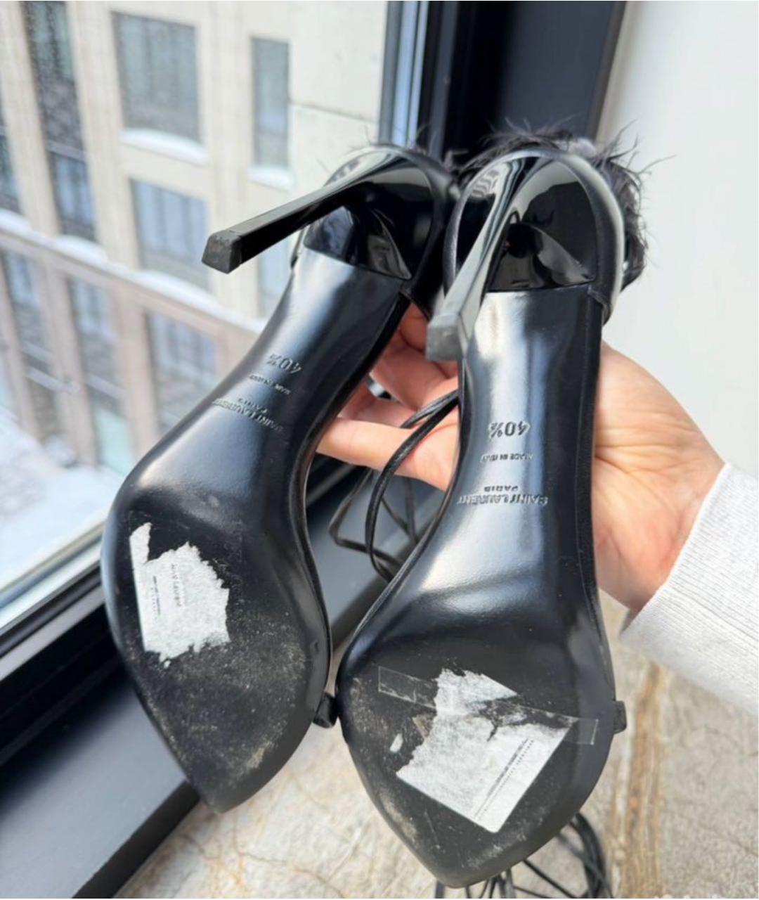 SAINT LAURENT Черные кожаные босоножки, фото 6