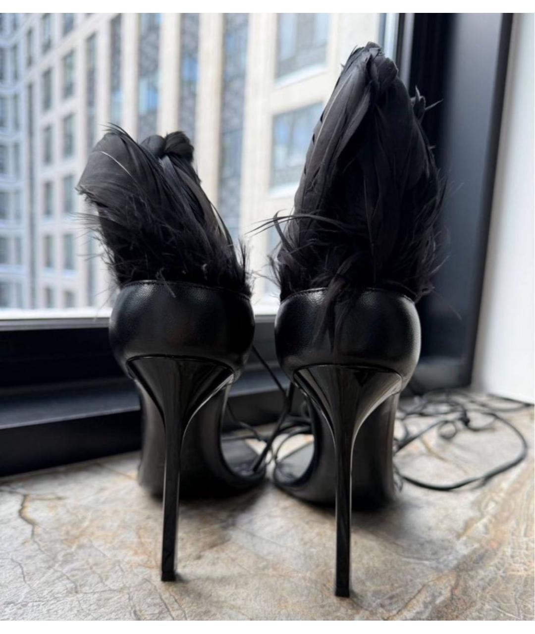 SAINT LAURENT Черные кожаные босоножки, фото 4