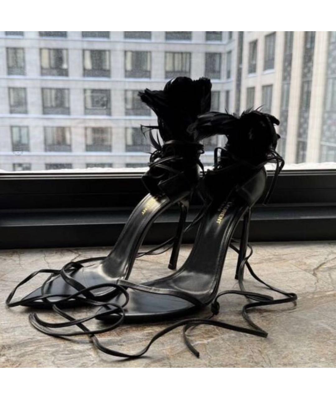 SAINT LAURENT Черные кожаные босоножки, фото 9