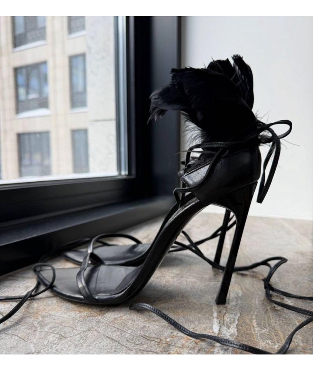 SAINT LAURENT Черные кожаные босоножки, фото 2