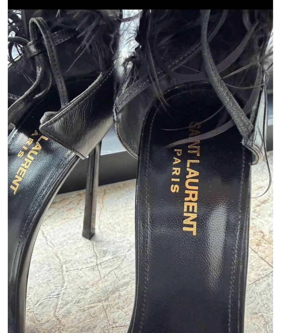 SAINT LAURENT Черные кожаные босоножки, фото 8