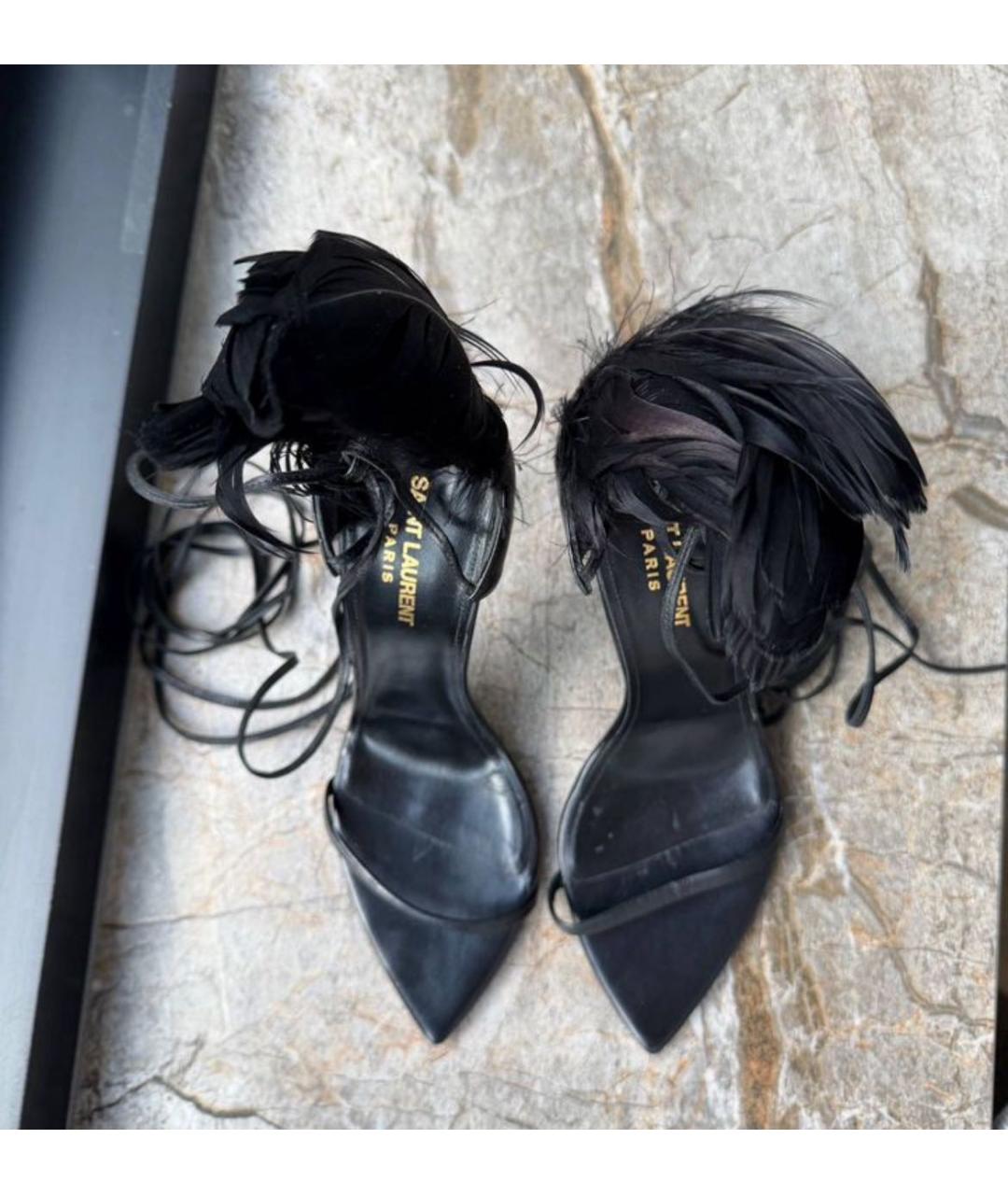 SAINT LAURENT Черные кожаные босоножки, фото 3