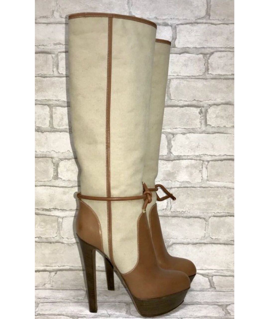 SERGIO ROSSI Бежевые кожаные сапоги, фото 9
