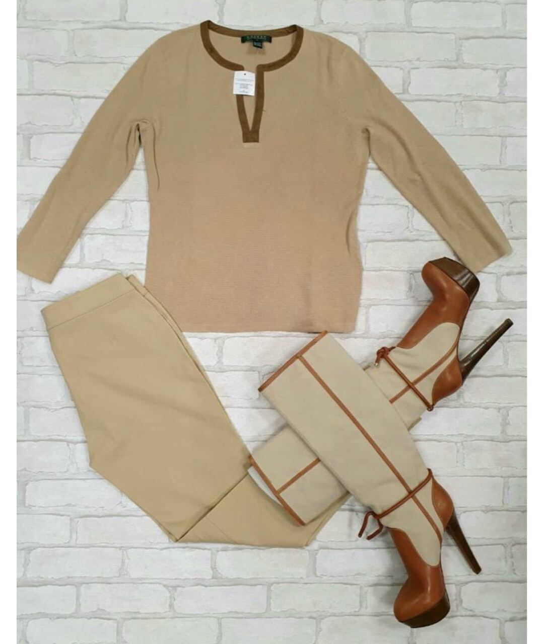 SERGIO ROSSI Бежевые кожаные сапоги, фото 8