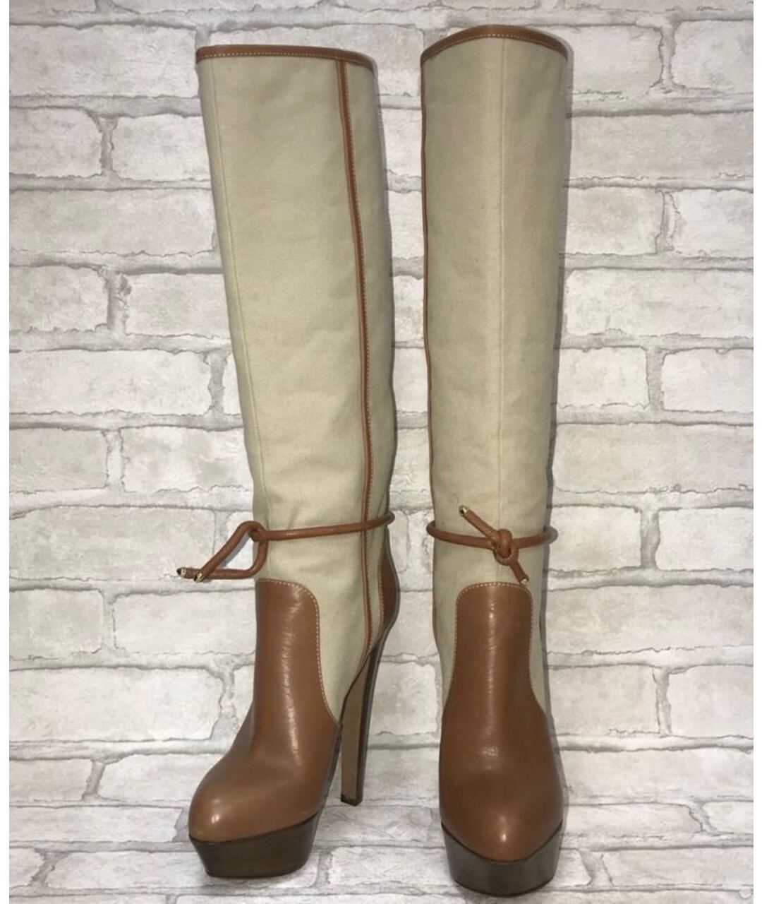 SERGIO ROSSI Бежевые кожаные сапоги, фото 7