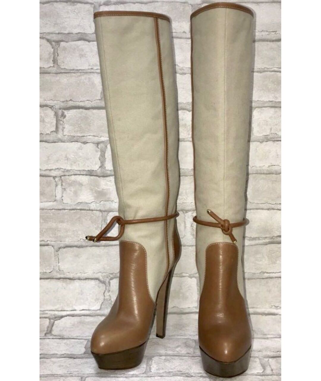 SERGIO ROSSI Бежевые кожаные сапоги, фото 2