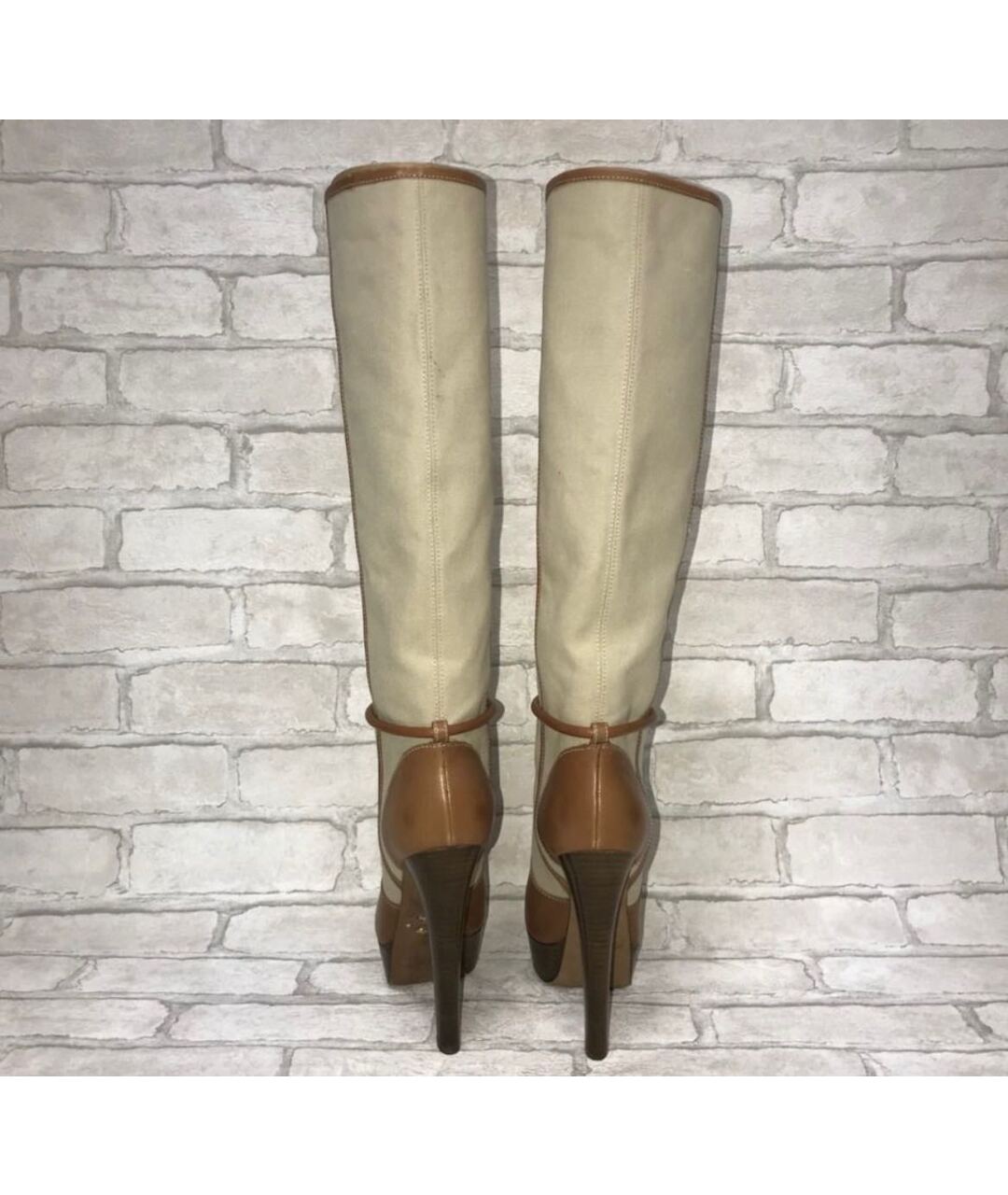 SERGIO ROSSI Бежевые кожаные сапоги, фото 4