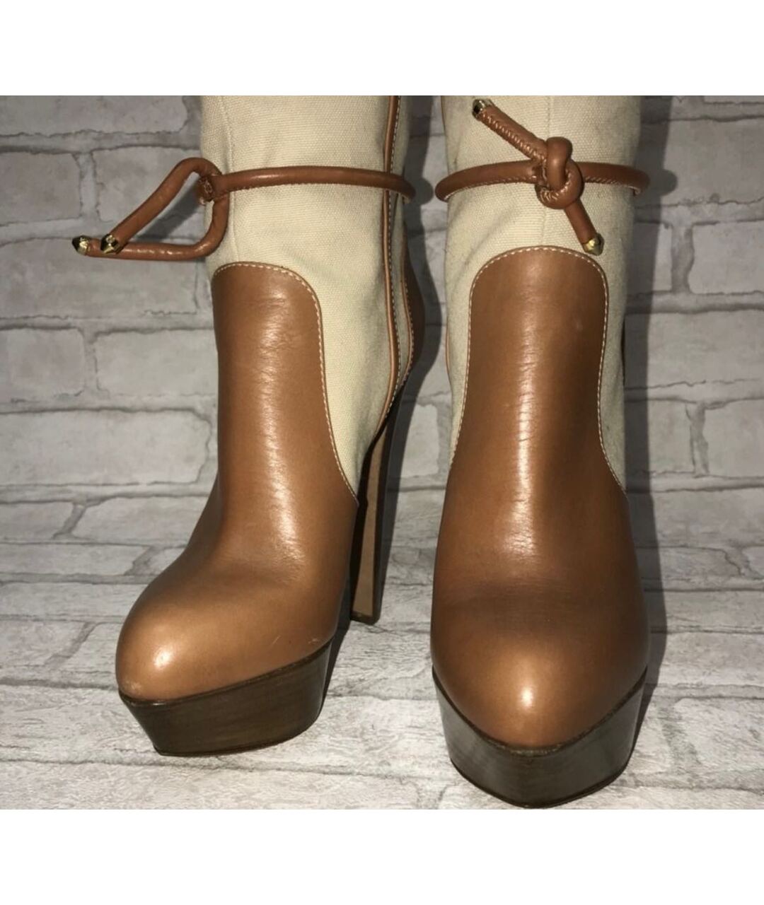 SERGIO ROSSI Бежевые кожаные сапоги, фото 5