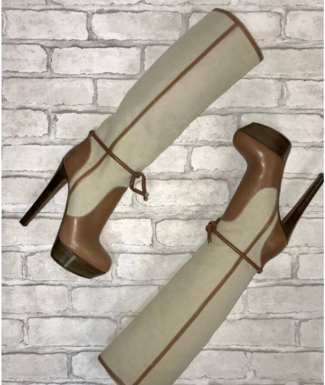 SERGIO ROSSI Бежевые кожаные сапоги, фото 3