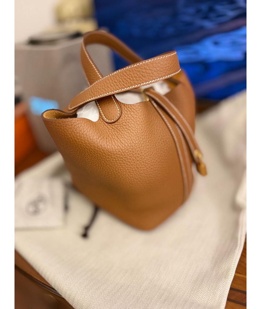 HERMES Коричневая кожаная сумка с короткими ручками, фото 3