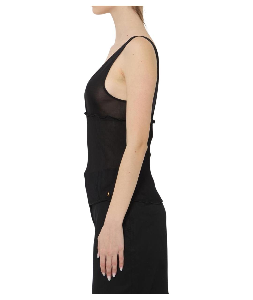 SAINT LAURENT Черная шелковая майка, фото 3