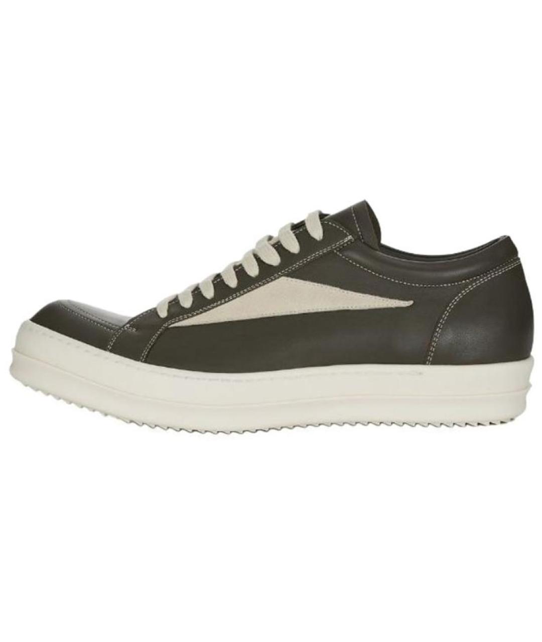 RICK OWENS Зеленые кожаные низкие кроссовки / кеды, фото 2