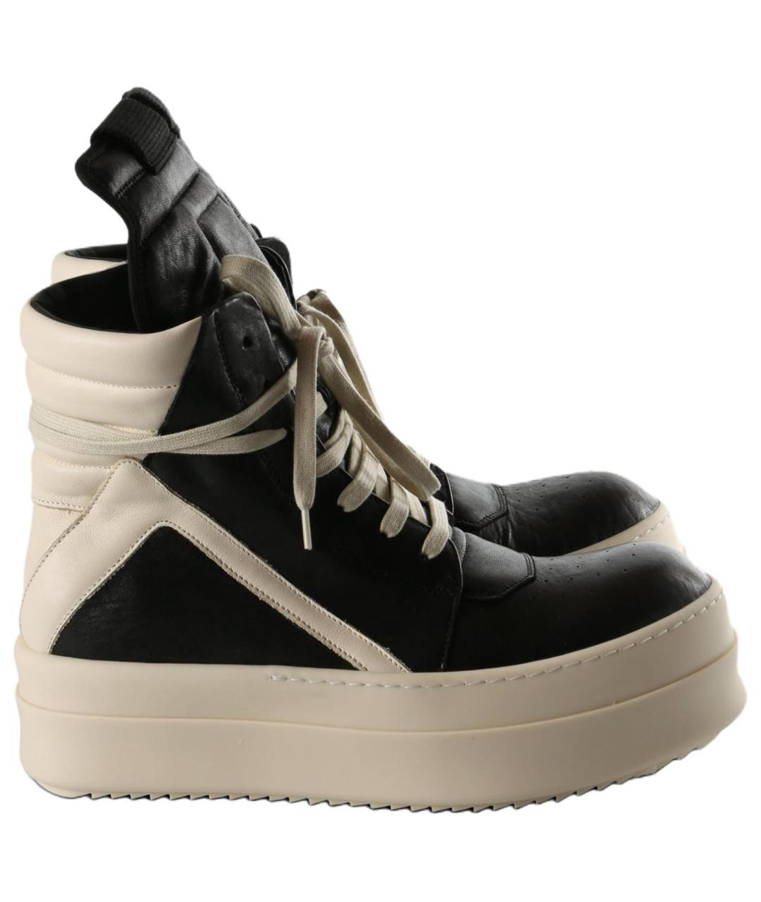 RICK OWENS Черные кожаные высокие кроссовки / кеды, фото 3