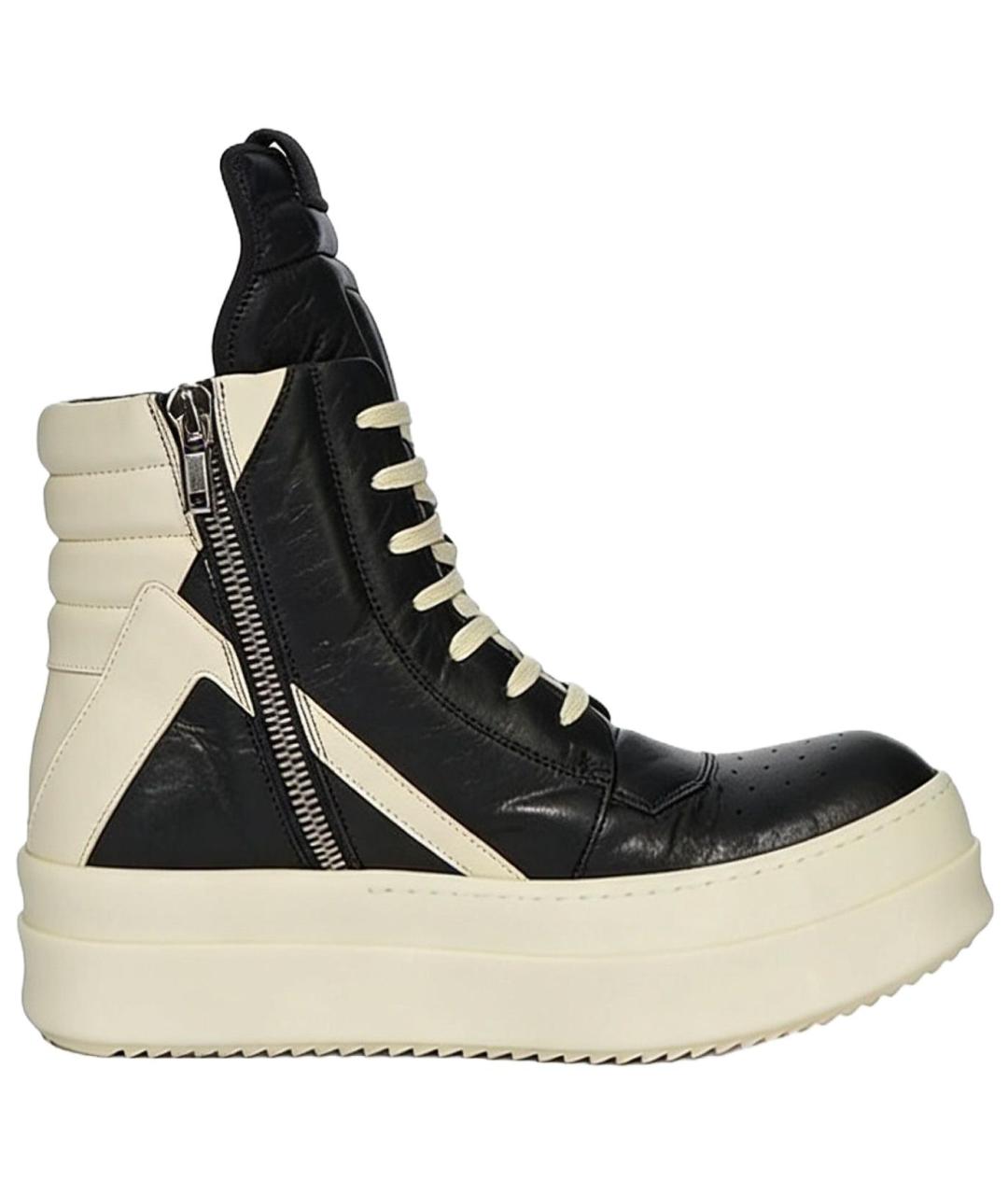 RICK OWENS Черные кожаные высокие кроссовки / кеды, фото 1