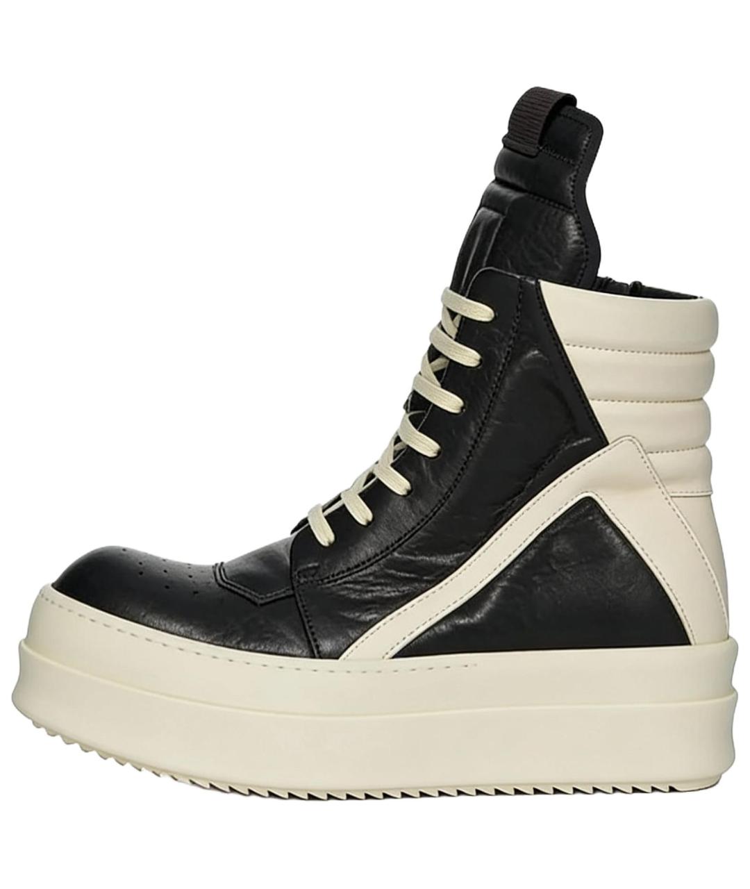 RICK OWENS Черные кожаные высокие кроссовки / кеды, фото 2