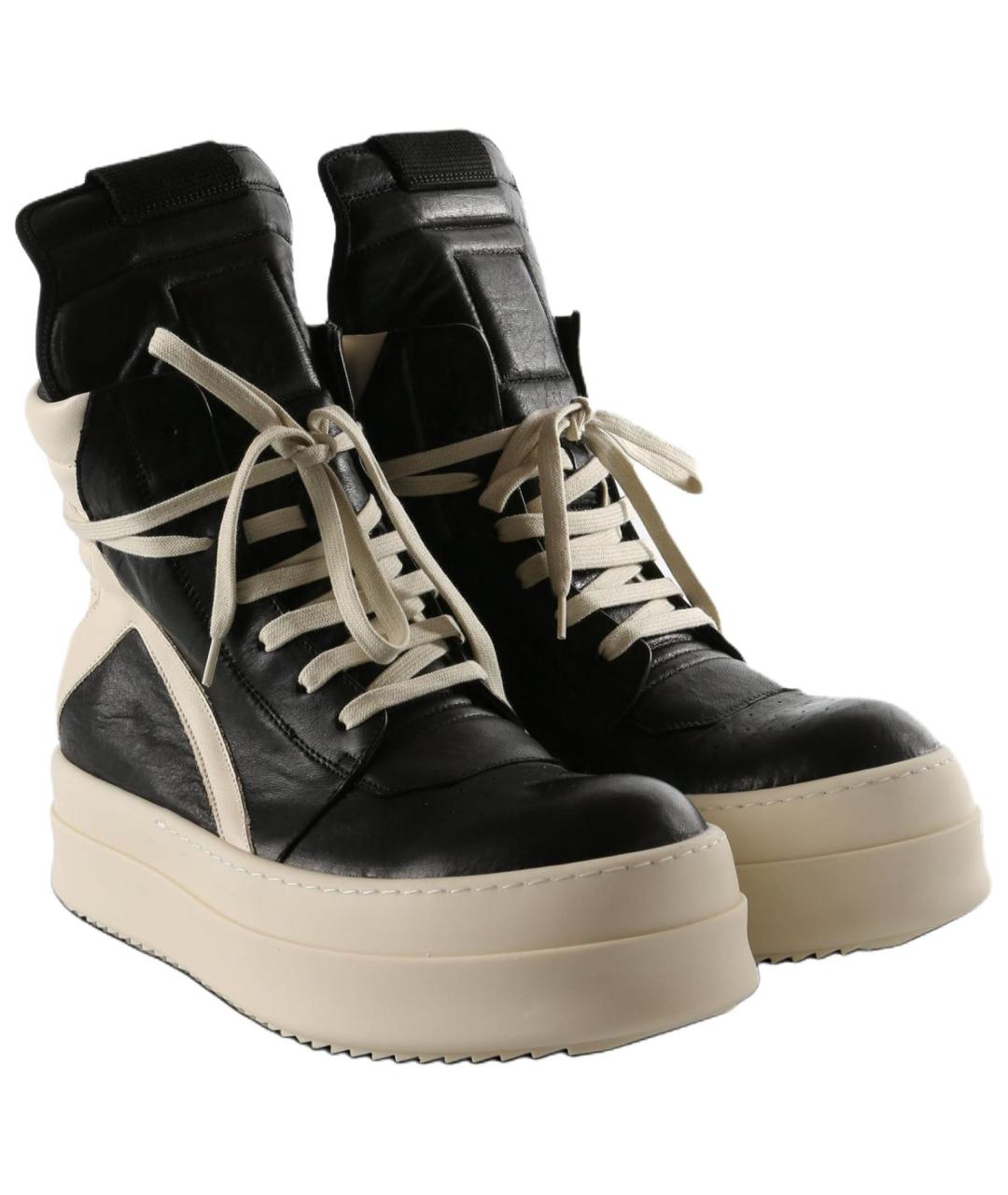 RICK OWENS Черные кожаные высокие кроссовки / кеды, фото 4