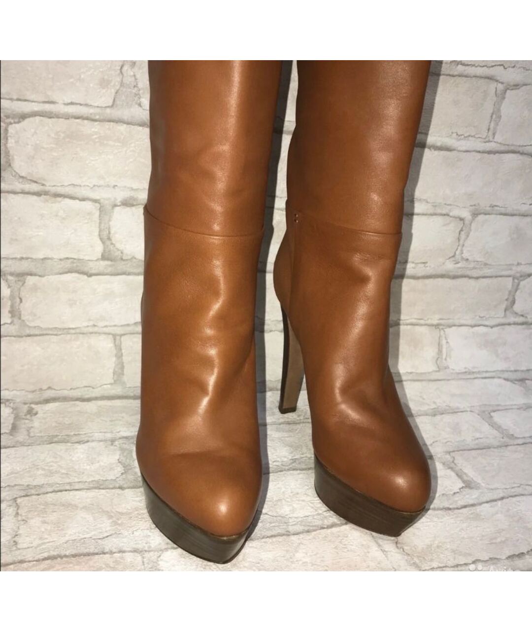 SERGIO ROSSI Коричневые кожаные сапоги, фото 6