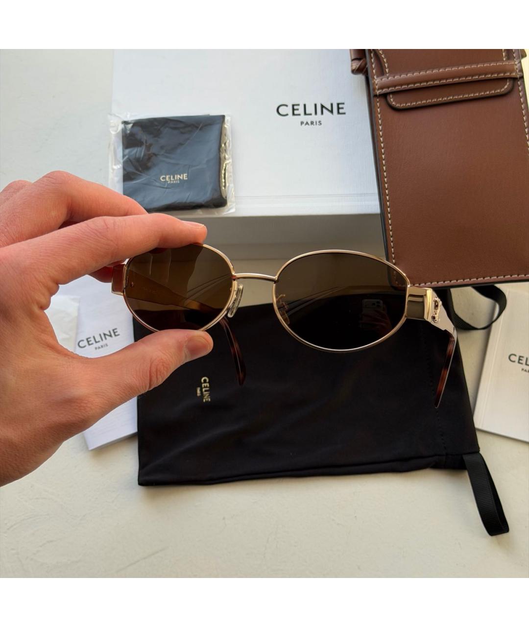CELINE Коричневые металлические солнцезащитные очки, фото 5